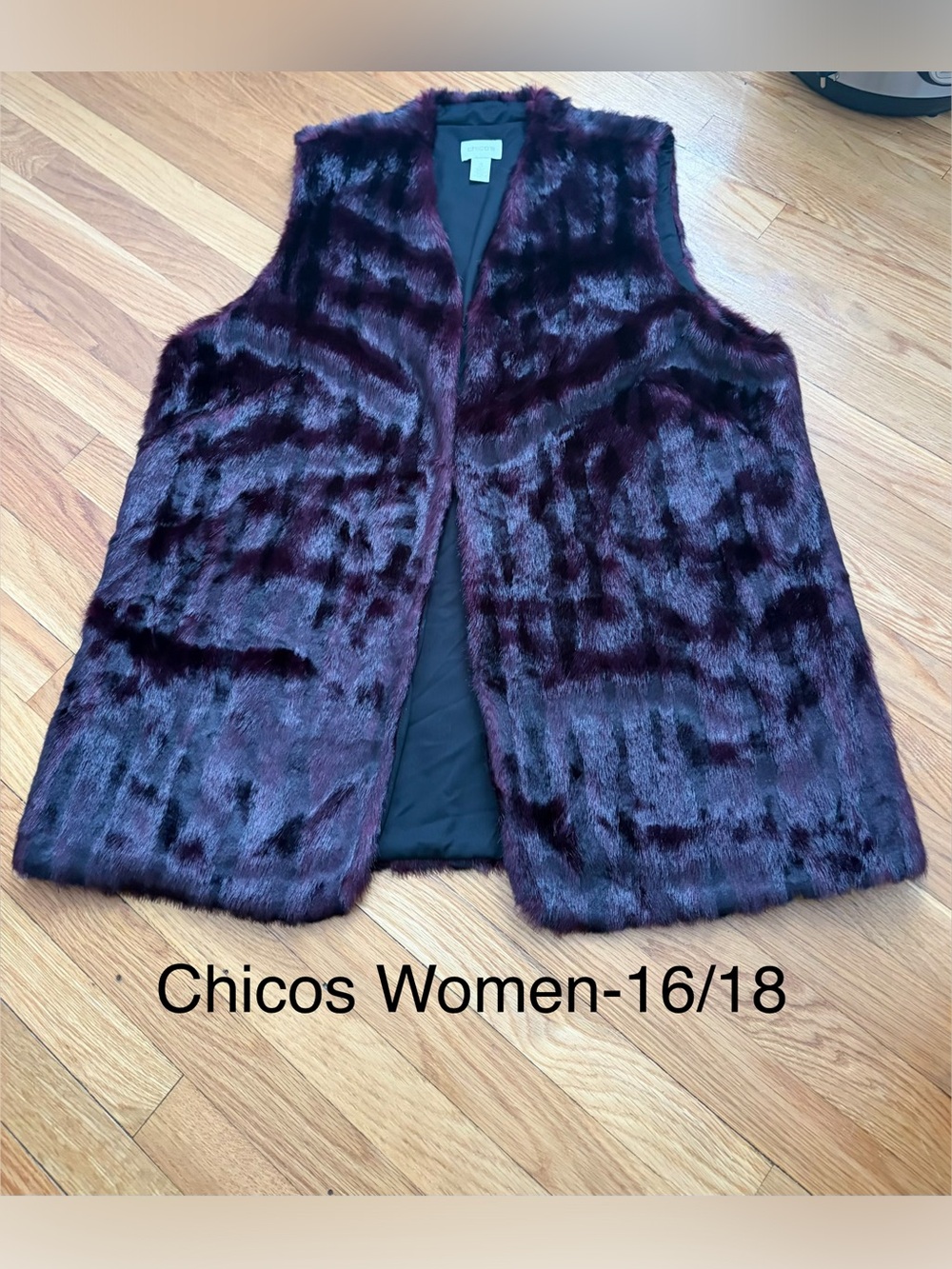 Chico's Faux Fur Vest in Deep Wine Plum